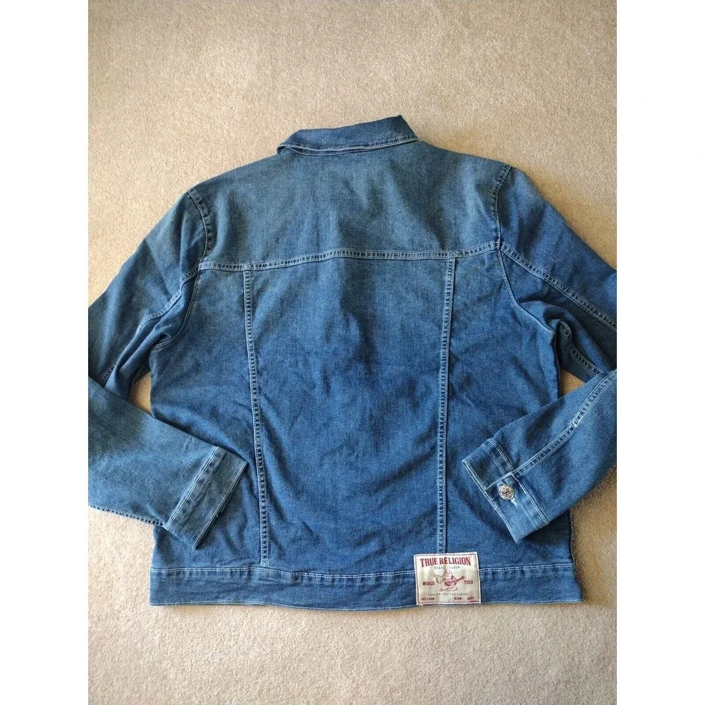 True Religion Trucker Jacket Men XL Denim‎ Medium Flake Blue $159 Long Sleeves